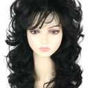 Women's Wigs 70s 80s Fashion Singer Wigs Black Long Curly Beehive Wigs for Halloween Costume Party Wig