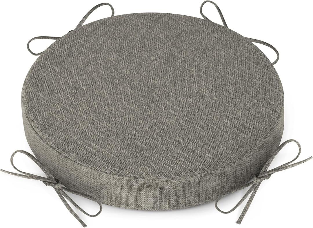 AddGrace Round Bar Stool Cushions with Ties Set of 1 Non Slip Seat Cushions 12x12 Inch Washable Chair Pads Removable Washable Cover Light Gray