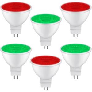 6 Pieces Christmas MR16 LED Bulb 12V 6W Light Bulbs for Christmas Holiday Party Decoration Outdoor Landscape Lighting Party(Red, Green)