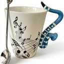 Saxophone Novelty Mug Unique Musical Gift Coffee Cup with Saxophone Handle Design & Spoon, Great Gifts for Music Teachers,Holidays,Mother's Day,Fathers Day,Men,Woman