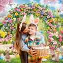 2 x Spring Easter Backdrop Easter Bunny Rabbit Spring Floral Garden Photography Background Newborn Baby Shower Party Decoration Banner Photo Supplies (7x5FT, Colorful)