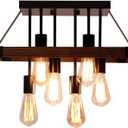 Farmhouse Semi Flush Mount Ceiling Light Fixture, Lights for Bedroom, Black Metal and Wood Kitchen Light Fixtures with 6 E26 Bulb Sockets, Hallway Light Fixtures, Lamps for Living Room