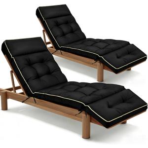 MAGIC ELEPHANT Chaise Lounge Cushion Outdoor Set of 2, Memory Foam Replacement Patio Pool Lounge Chair Cushion with Ties for Outdoor Furniture, 74 x 22 x 4 Inch (Black)