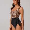 RXRXCOCO Women One Piece Swimsuit Tummy Control Cute Waist Tie Slimming Bathing Suit Cutout Full Coverage Swimwear Leopard XL (XL)