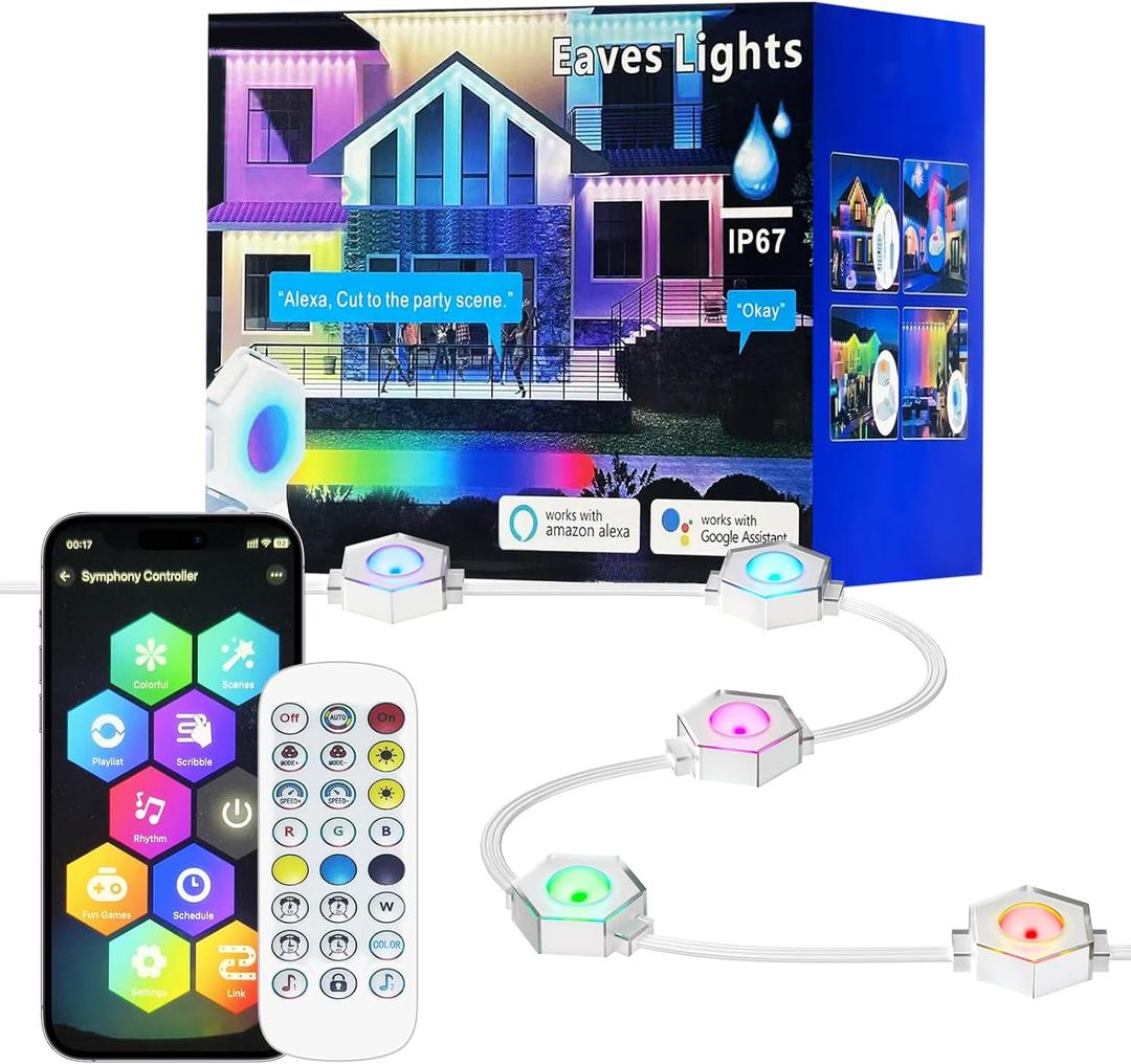 vhbw Permanent Outdoor Lights for House 50ft RGB Outdoor Soffit Lighting & Roofline Trim, Smart App & Voice Control, Waterproof Low Voltage LED, Music Sync  Permanent Christmas Lights