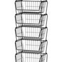 PUSDON Stackable Metal Storage Carts, Dual Use Shelf for Kitchen Fruit Vegetable Baskets with Wheels, Storage Rack for Living Room, Home & Office, Standard Black 6 Tiers