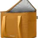 Reusable Insulated Grocery Bag - Canvas, Leak Proof, X Large Cooler Bag, Insulated Shopping Bags for Groceries, Travel Cooler Bag for Frozen and Hot Food with Zippered Top (Caramel)