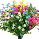 WILLBOND 12 Bundles Artificial Flowers Outdoor, UV Resistant Faux Artificial Plants Shrubs Plastic Flower Bulk for Hanging Planter Porch Window Home Spring Summer Decor(Lovely Color)