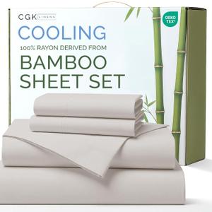 100% Rayon Derived From Bamboo - Bamboo Sheets King Size - Cooling Sheets for King - Soft, Breathable & Hotel Luxury Bedding - 1 Flat & 1 Fitted & 2 Pillowcases w/ 16 Inch Deep Pockets - Light Grey