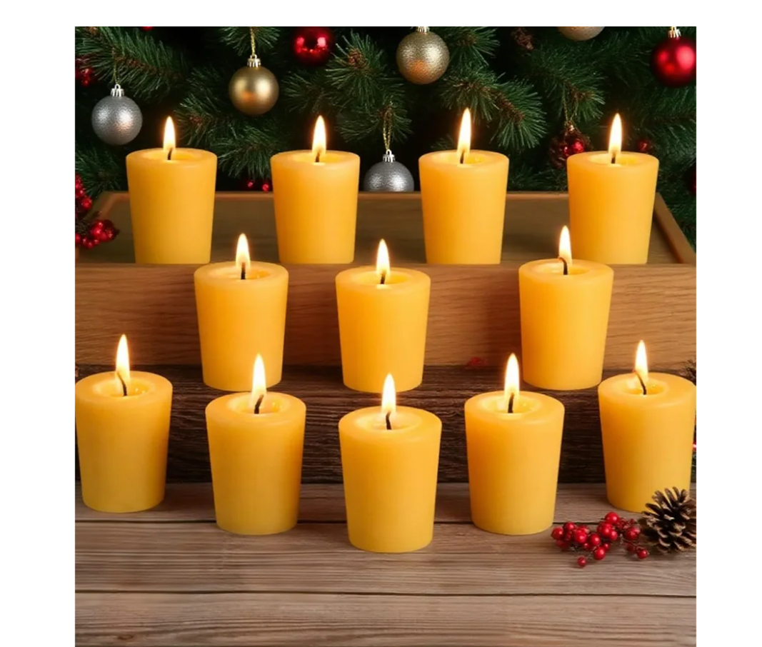 24 Pack Votive Candles 100% Beeswax Votive Candles Bulk 13-14 Hours Burn Time Smokeless Bees Wax Votive Candle Unscented Bees Wax Candles for Home Decor