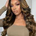 Beauty Forever Balayage Brown Body Wave Glueless Human Hair Wig, Wear and Go Wig for Beginners, 7x5 Lace Pre Plucked Pre Cut Bleached Knots, No Glue Drawstring Cap, Natural Look 150% Density 18 inch