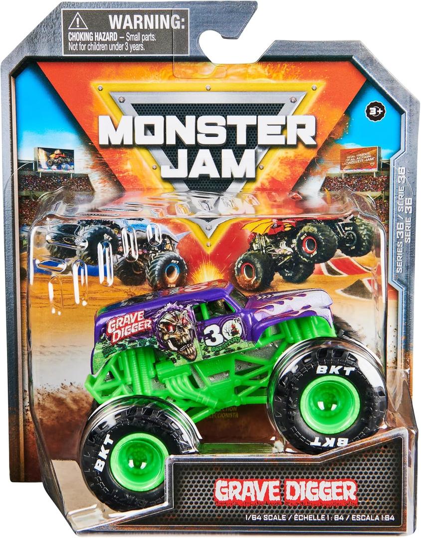 Monster Jam, Official Grave Digger Monster Truck, Die-Cast Vehicle, 1:64 Scale, Kids Toys for Boys Ages 3 and Up
