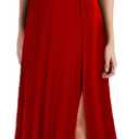 MUSHARE Women's V Neck Sleeveless Split Formal Dress Cocktail Party Prom Long Dresses (Red)