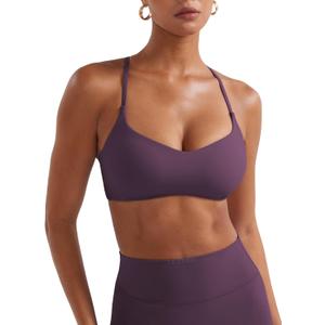 YEOREO Y Back Sports Bras for Women Padded Racerback Bra Paisely Light Impact Adjustable Straps Gym Workout Tops (Small, Black Berry Purple)