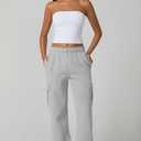 QINSEN Baggy Medium Waist Elastic Sweatpants for Womens Casual Long Fleece Cargo Pants with Pockets (M)