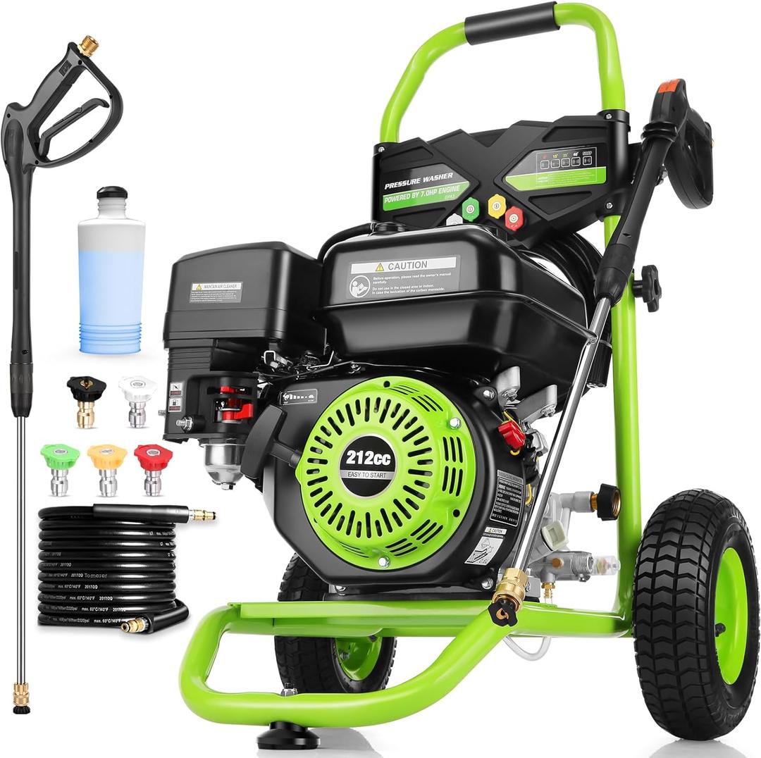 4200PSI Pressure Washer 4.0GPM Gas Power Washer 212CC Gas Powered Washing Machine Commercial High Pressure Washer with 25ft Hose&5 Nozzles for Patio Garden Yard Vehicle,EPA/CARB/ETL (Green)