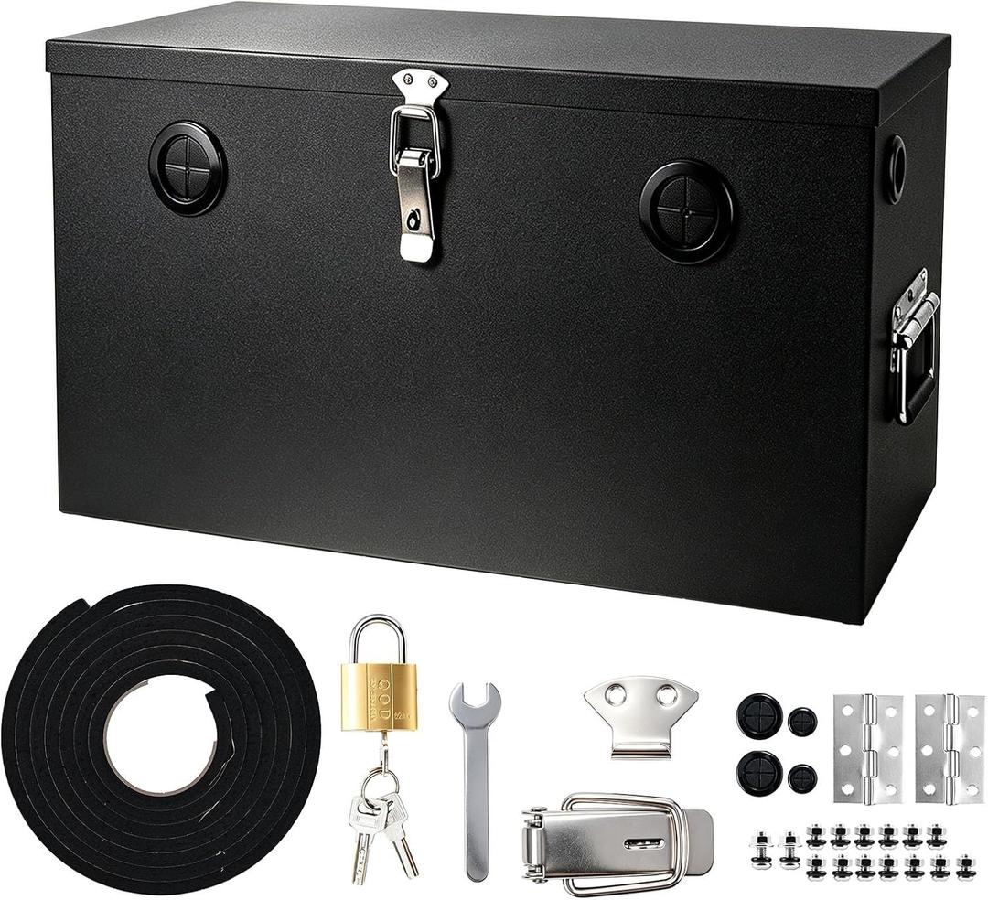 Dual Battery Box for 12V Batteries, Waterproof Steel Battery Relocation Kit with Lockable Cover and Cable Ports for RV Travel Trailer Boat Marine Trolling Motor, Black, Double battery series