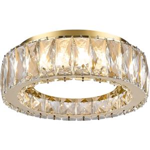 Crystal Gold Flush Mount Ceiling Light Fixture,Dimmable LED 5CCT 3000K-6000K Chandelier,11 Inch Modern Small 24W Round Lighting Fixtures for Kitchen Hallway Foyer Laundry Room
