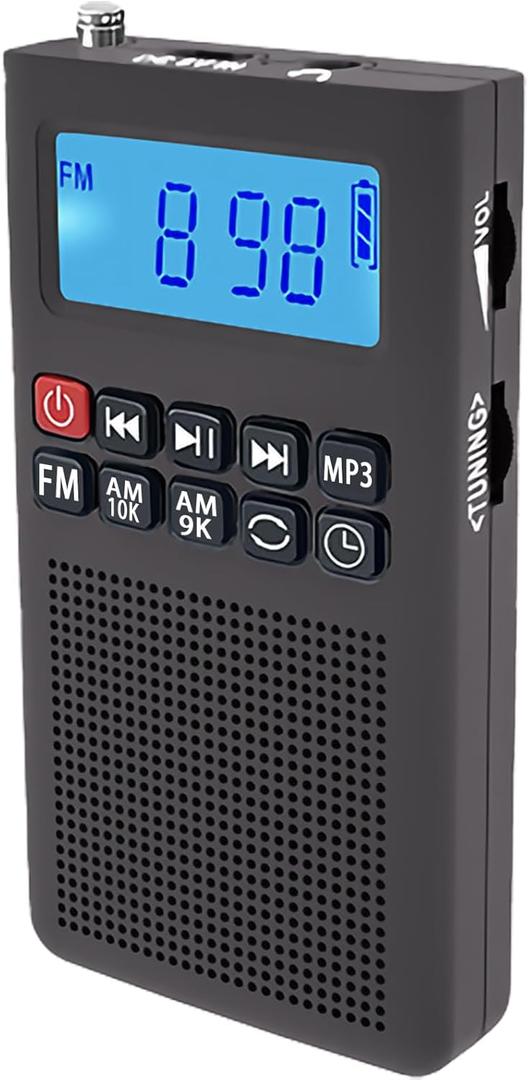 YF35 Portable AM/FM Radio with MP3 Player, Rechargeable Speaker, TF Card Slot, AUX Input, and 700mAh Built-in Battery for Indoor/Outdoor Use(Black)