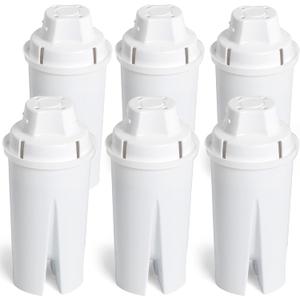 Basics Enhanced Replacement Water Filters for Pitchers, BPA-Free, WQA & NSF Certified, Compatible with Brita Pitchers & Drinking Water Filter Systems, 1 Year Supply, 6-Pack