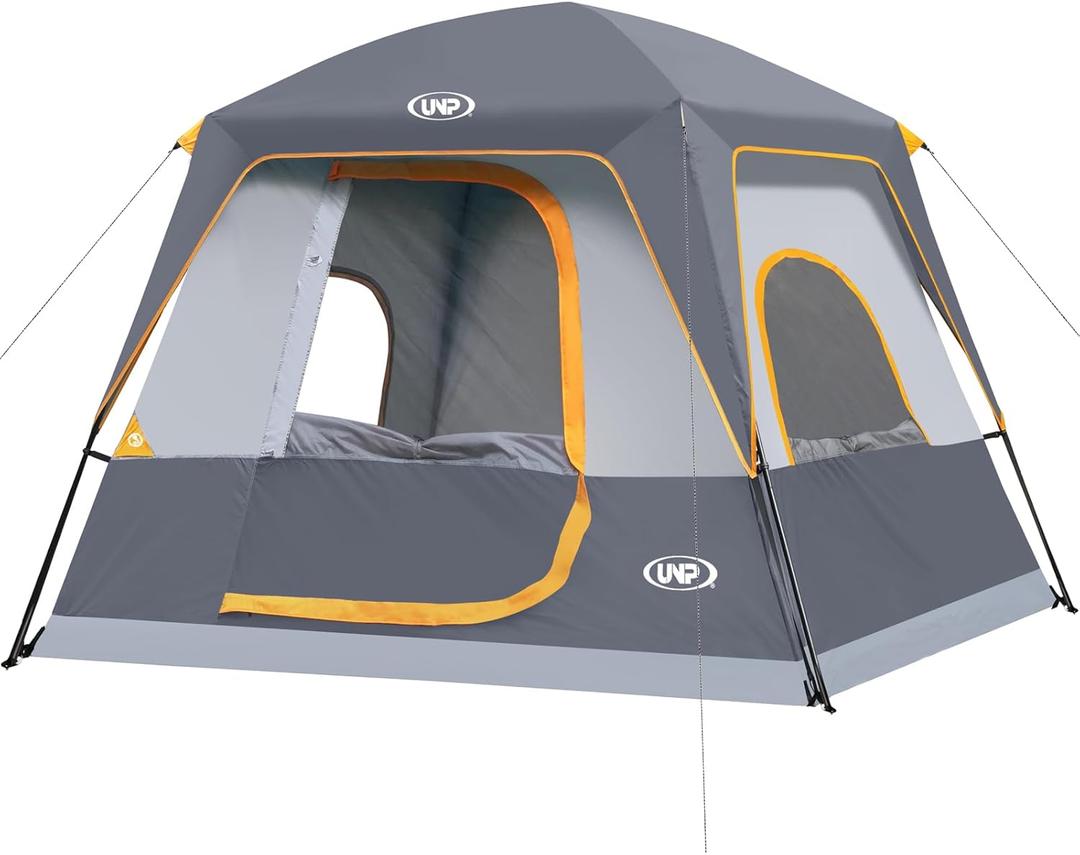 UNP 2/4/6/8 Person Tent, Portable Cabin Tent, Camping Tent 4-Person Easy Set Up, Waterproof with Top Rainfly for Outdoor Camping/Hiking (Gray)