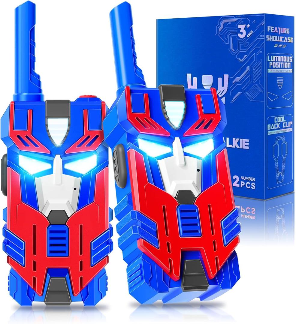 Transform Toys Walkie Talkies for Kids 2 Pack Blue Leader Robot, 2500 FT Range, Cool Eye Lights for 3 4 5 6 7 8 9 10 Year Old Outdoor Camping Toys, Birthday Gifts for Boys Ages 3-12