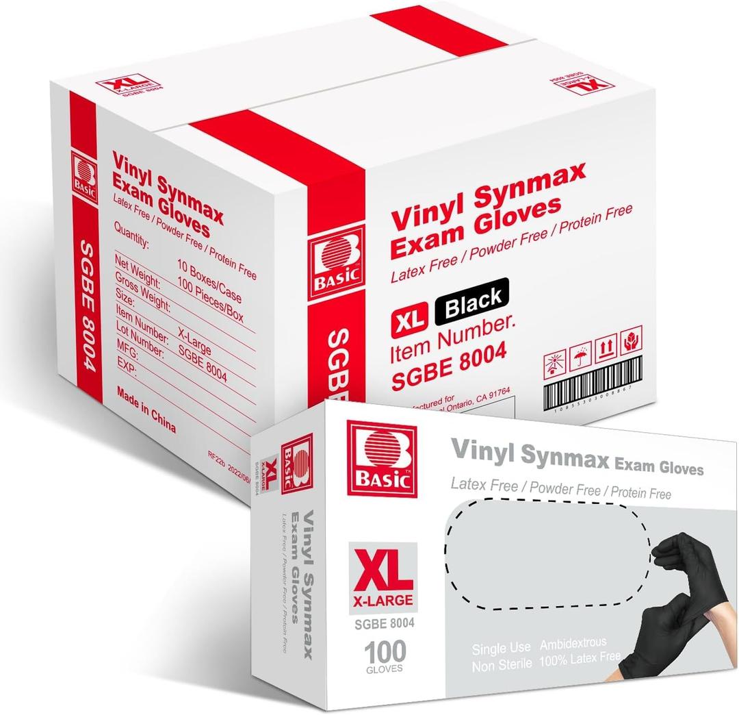 Jointown Vinyl Exam Gloves- 4 mil Safty Glove Latex-Free & Powder-Free, (Case of 1000, Black),S/M/L/XL (Black, L)