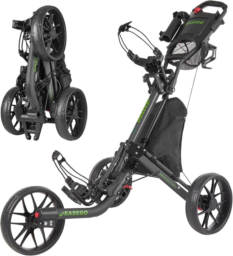 Golf Push Cart 3 Wheel : Golf Bag Cart Foldable with Phone Holder/Cup/Umbrella Holder Compact Golf Pull Carts Quick Fold Golf Caddy Push Carts with Large Wheelbase for Different Terrain (black)
