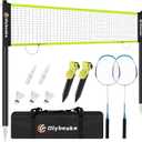 12FT Badminton Net Set for Backyard with Durable Anti-Sag Net, Heavy Duty Steel Poles, 2 Aluminum Rackets, 3 Shuttlecocks, Easy-Carry Bag - Easy Setup & Stable