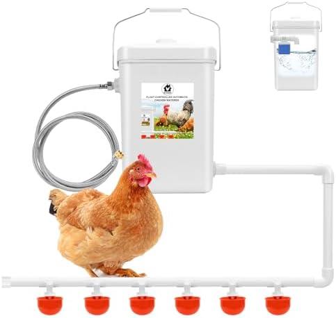Automatic Chicken Waterer Float Controlled, 3 Gallons Poultry Waterer Dispenser with Hose Attachment, Poultry Automatic Drinking Accessories for Chicks, Duck, Goose, Turkey