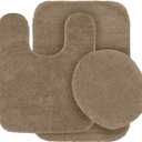 Fancy Linen 3pc Solid Non-Slip Bath Mat Set Bathroom U-Shaped Contour Rug, Mat and Toilet Lid Cover New # 6 (Taupe)
