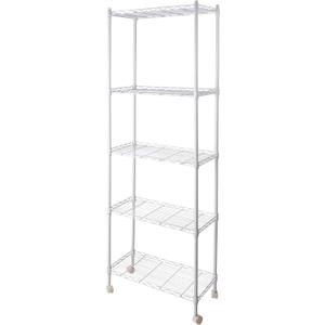 JS HANGER Wire Shelving Unit with Wheels, 5-Tier Heavy Duty Height Adjustable Rolling Metal Shelves for Storage, 550 lbs Capacity, 23.23''W X 13.4''D X 71''H, White