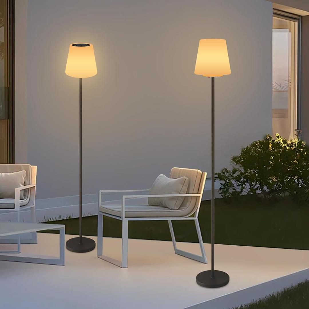Solar Floor Lamp for Outdoor/Indoor, 2 Pack Outdoor Floor Lamps Waterproof, 3 Color Temperatures Cordless Floor Lamp for Patio Porch Yard Garden