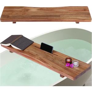 Premium Acacia Wood Bathtub Tray Caddy with Adjustable Legs, Minimalistic Design Bath Tray for Tub, Bathtub Accessories, Fit Standard and Against Wall Bath Tubs, Gift Idea for Women (29.5"9"2")