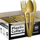 1000 Count Gold Silverware Set, 334 Forks, 333 Spoons, 333 Knives, Medium Weight BPA Free Disposable Plastic Cutlery Set, Bulk Combo Pack Flatware Set for Party Supplies