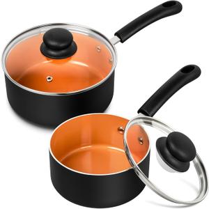 MICHELANGELO Nonstick Sauce Pan With Lid, 1QT&2QT Ceramic Saucepan, Copper Saucepans,PFAS-FREE Pot Set,Small Pots For Cooking,Multipurpose Cooking Pots Set For Home Kitchen,Dishwasher Safe