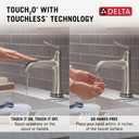 Delta Bonacci Touchless Bathroom Faucet 1-Hole with Touch On Technology, Brushed Nickel Single Hole Bathroom Sink Faucet, Metal Push-Pop Drain, Lumicoat Stainless 545T-SS-PR-DST