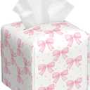 Pink Bow Tissue Box Holder Paper Organizer, PU Leather Tissue Case Cover, Bow Decor for Bathroom, Kitchen, Car
