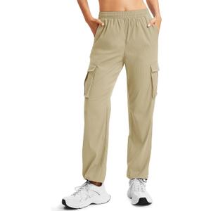 MAGCOMSEN Women's Cargo Pants Quick Dry Lightweight Hiking Travel Pants Water Resistant Safari Joggers with Pockets (Beige, S)