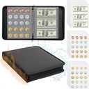 Coin Book Collection Holder for Collectors - 520 Pockets Fireproof Coins Collecting Album & 36 Sleeves Money Storage Case for Coin Currency Collection Supplies, Pennies, Bill, Stamp, Quarters