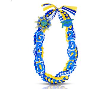 Lairyan 50" Graduation Leis 2026 - Double Braided Class of 2026 Graduation Ribbon Leis with Glitter Pins for Men Women Graduation Ceremony Money Leis Congrats Grad Gifts Party Supplies (Blue & Gold)