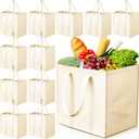 Amylove 12 Pack Canvas Tote Bag Canvas Grocery Bag Large Reusable Heavy Duty Shopping Pouches Bulk with Handle 15 x 13 x 10'' (Beige)