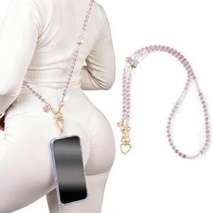 Universal Sparkly Crossbody Phone Lanyard - Bling 3-in-1 Phone Strap & ID Badge Holder - Fits iPhone, Samsung, Google Pixel & All Smartphones (Light Pink)