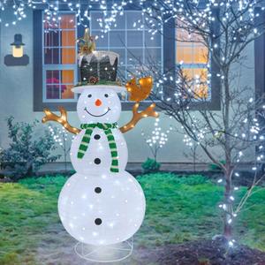 Outdoor Snowman Lighted, Pop-Up Lighted Snowman Outdoor Christmas Decorations Prelit 120 LED Lights Plug-in, Collapsible Light Up Snowmen with Squirrel Pine Cone Home Balcony Porch Yard Decor-Green