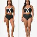 Herseas Women's Seashell Textured Bikini Sets Knotted Front 2 Piece Swimsuits Ruffle Trim Bathing Suits (Black, M)