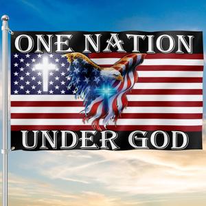 FLAGWIX 3x5 Patriotic American Flags, 4th of July Decorations, One Nation Under God American Eagle Flag - Double Sided, Heavy Duty Canvas - Decorations for Indoor, Outdoor Decor Flag with Grommets