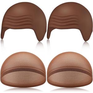 WILLBOND 4 Pcs Halloween Bald Caps Makeup Latex Bald Caps Head Wig hat Costume Accessories for Adults (Dark Brown)