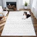 Area Rug 4x6 Geometric Rug: Washable Boho Moroccan Rugs Soft Farmhouse Rug, Modern Neutral Stain Resistant Indoor Floor Carpet for Livingroom Bedroom Dining Table Nursery(Geometric Grey, 4'X6')