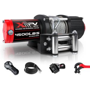 12V 4500LBS Steel Rope Electric Winch for Towing ATV/UTV Off Road with Wireless Remote Control Mounting Bracket IP67 Waterproof Electric Winch with 4-Way Roller Fairlead (Black)
