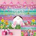 Happy Easter Backdrop Colorful Wood Wall Easter Bunny Colorful Eggs Photography Background Spring Baby Shower Newborn Kids Birthday Party Decor Photo Shoot Props 8x6FT